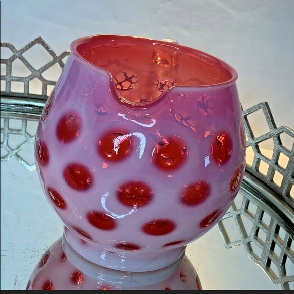 SOLD Fenton Cranberry Coin Dot Pitcher Tumblers - Picture 6 of 12
